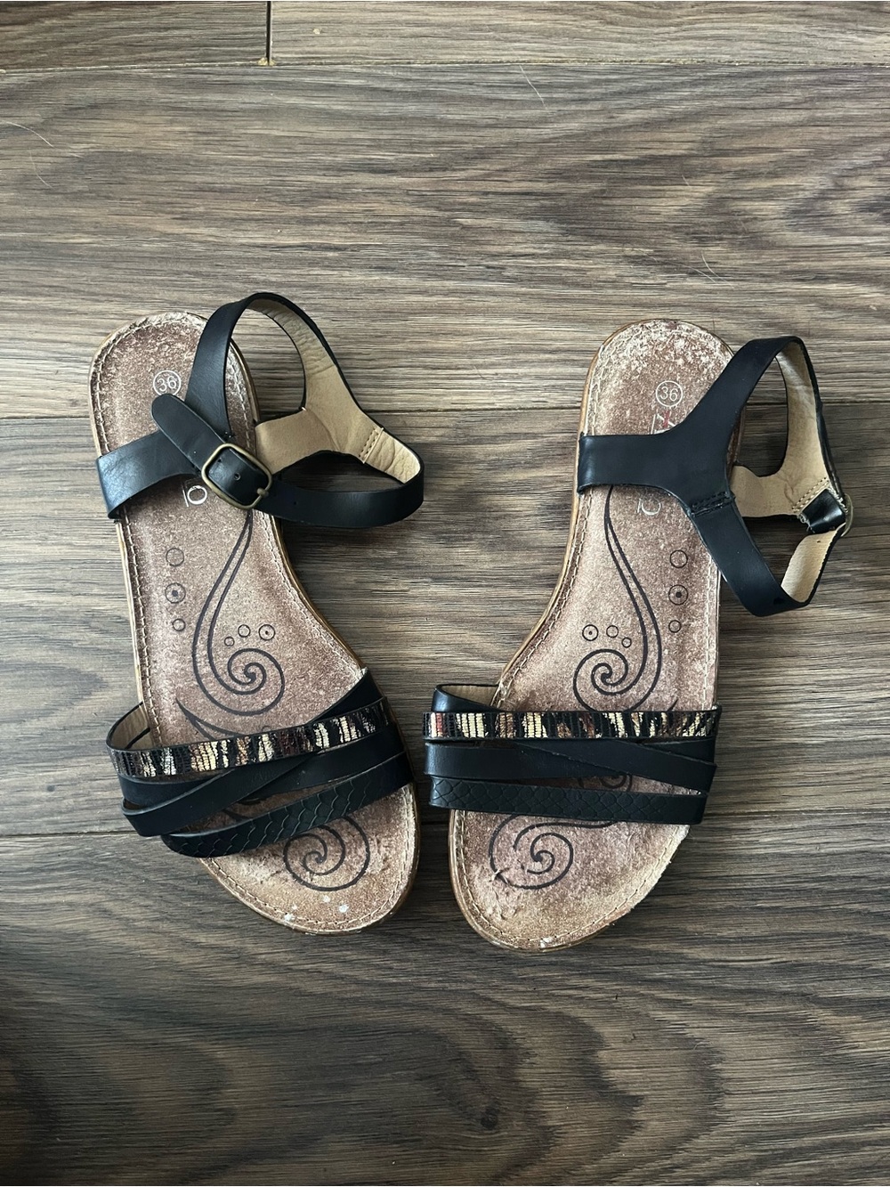 Women's Black Ankle-Strap Sandals with Decorative Front Detail